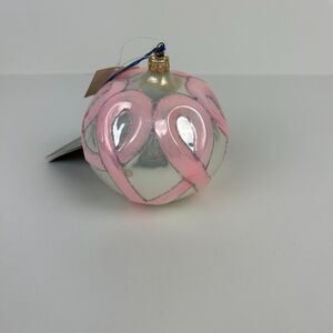 Vintage Blown Glass Pink Ribbons Breast Cancer Ornament Limited Edition with Box